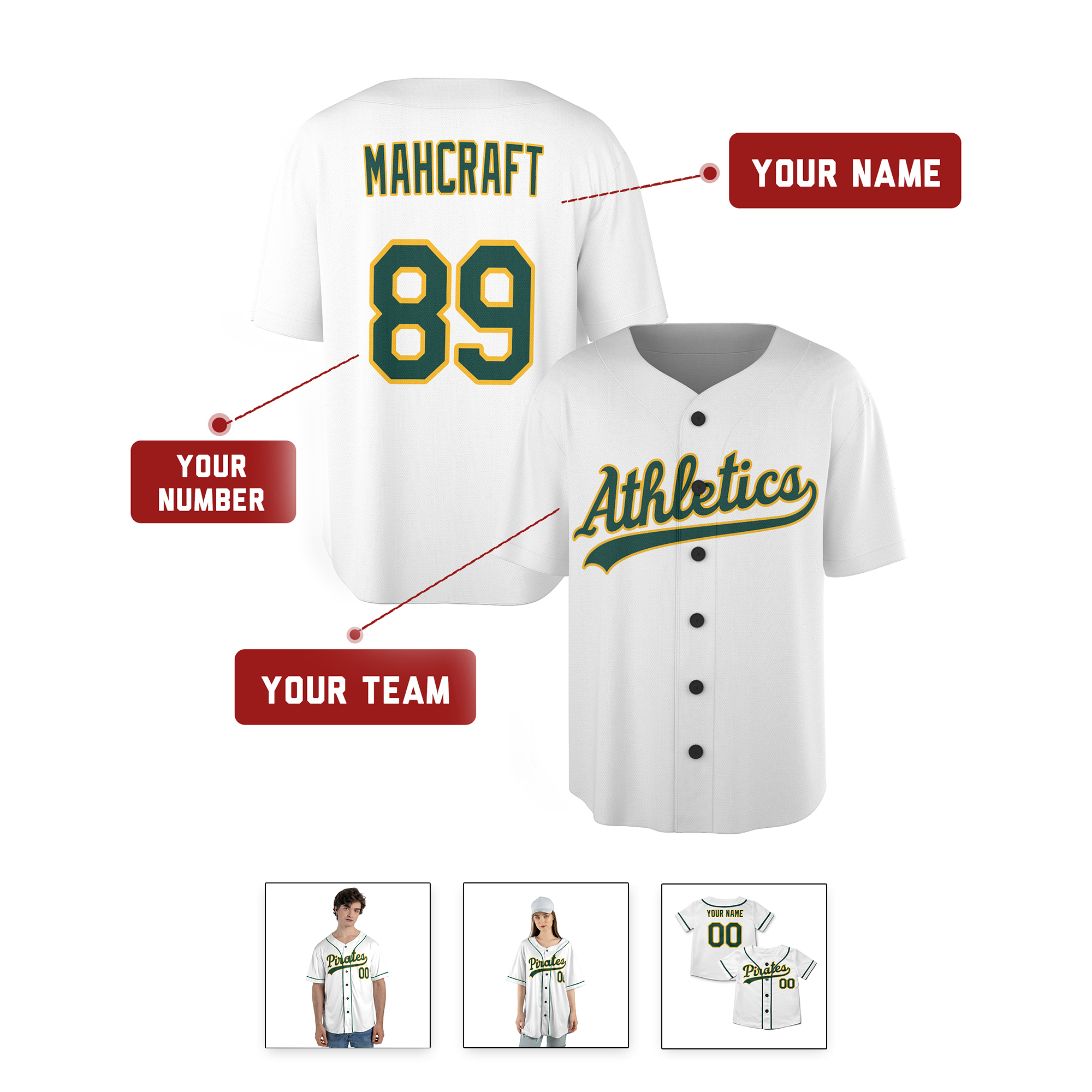 Personalized Oakland Athletics Inspired Alternate Style Jersey - White