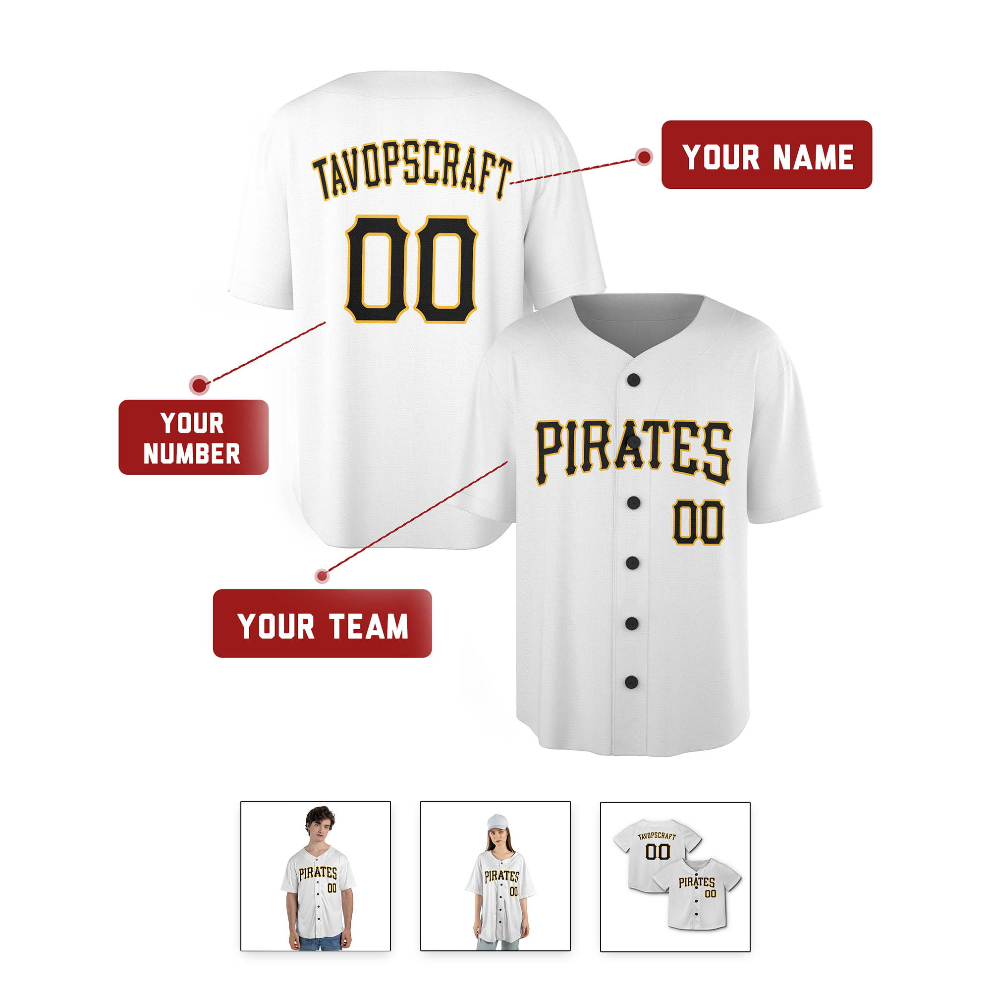 Personalized Pirates Inspired Alternate Style Jersey - White