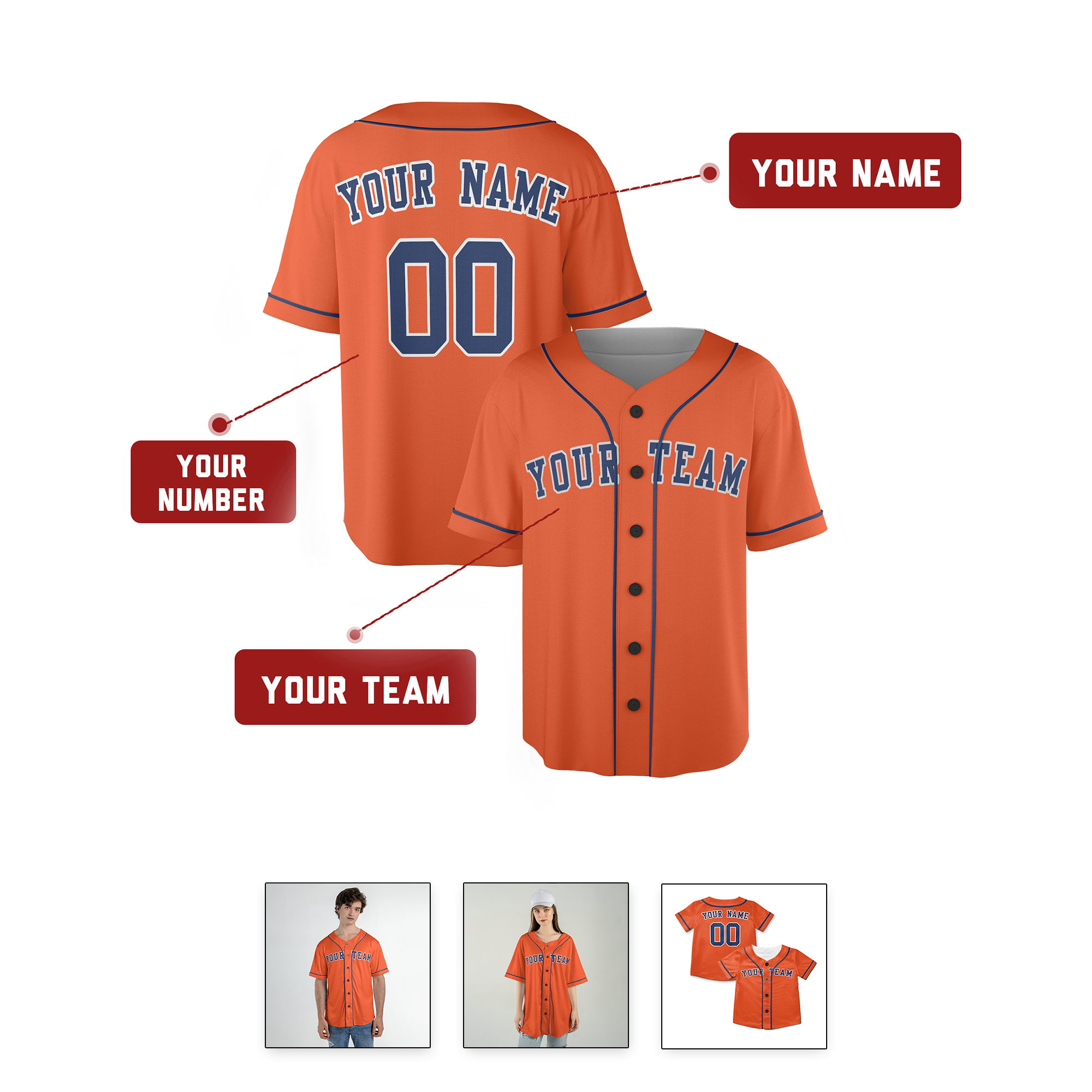 Personalized Houston Astros Inspired Alternate Style Jersey - Orange Navy