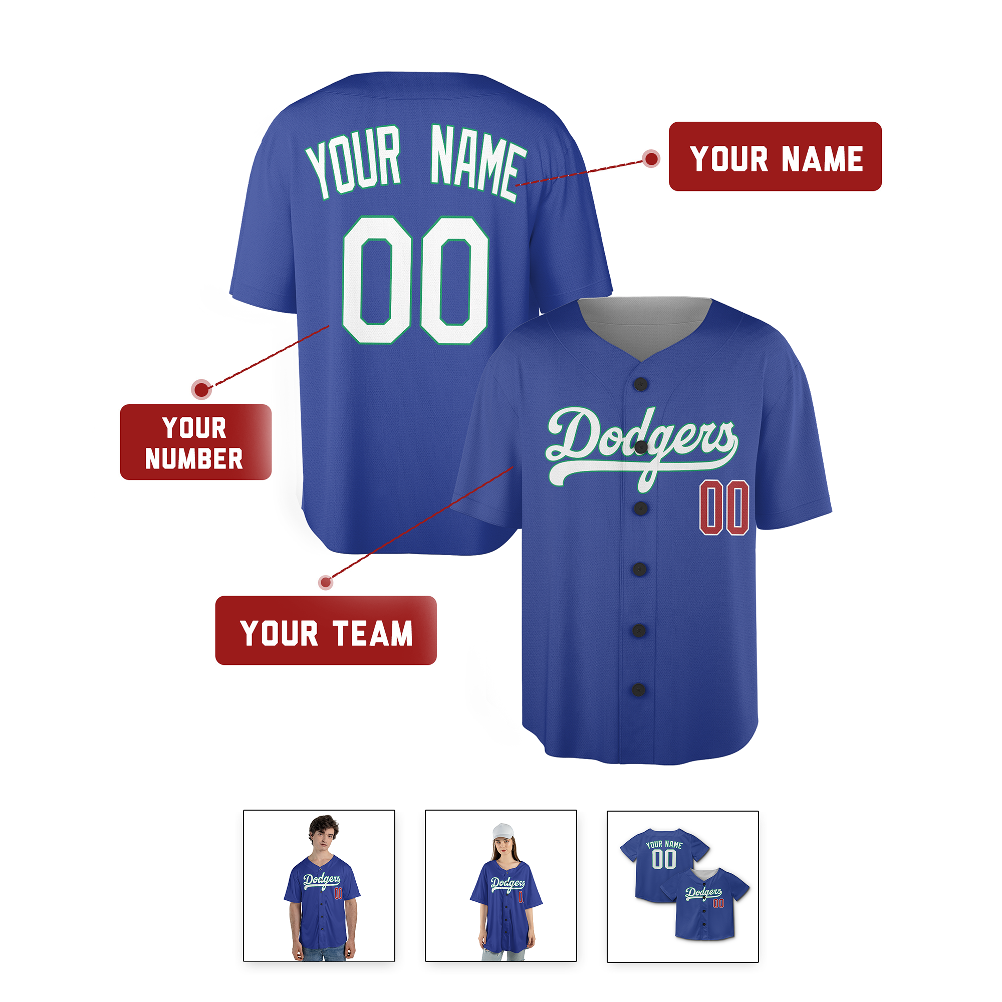 Personalized Los Angeles Dodgers Inspired Alternate Style Jersey - Royal Blue