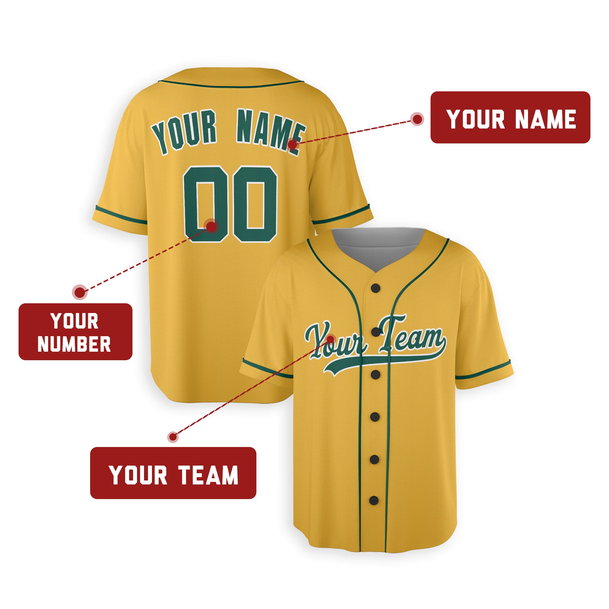 Personalized Oakland Athletics Inspired Alternate Style Jersey - Gold