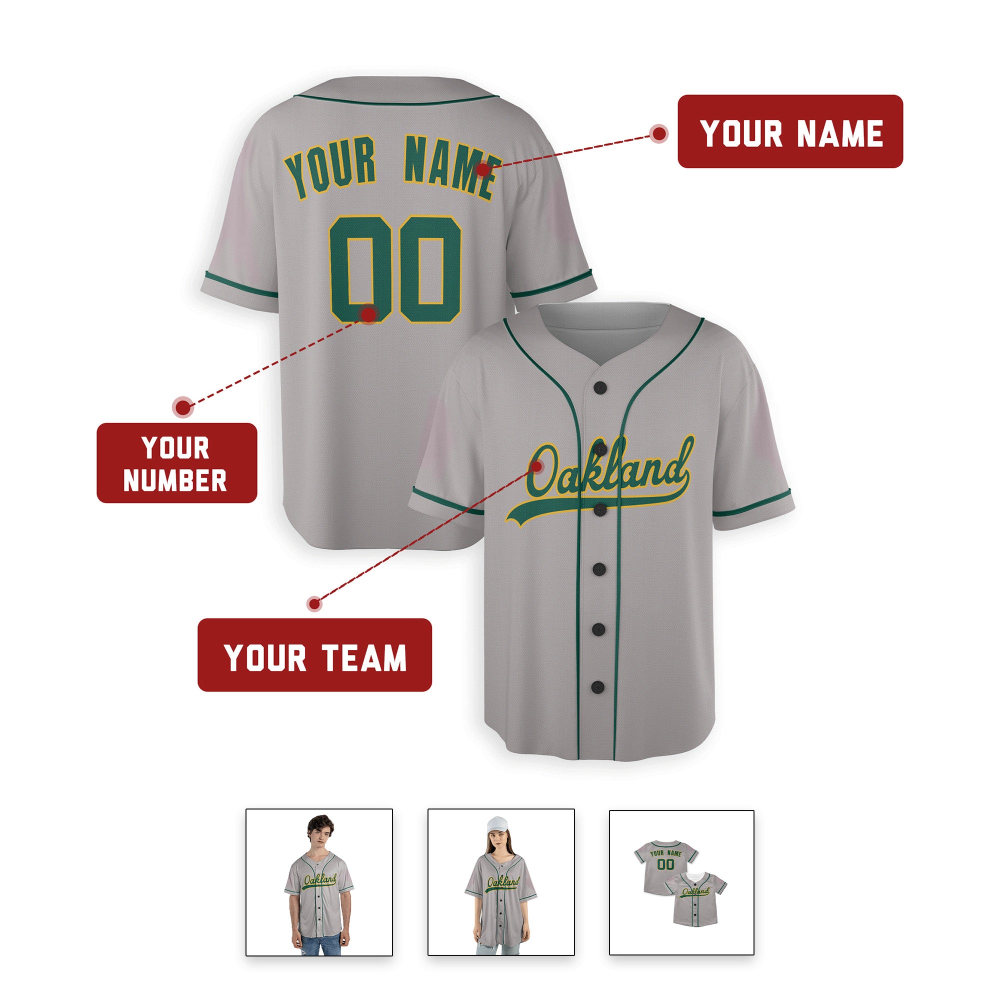 Personalized Oakland Athletics Inspired Alternate Style Jersey - Gray