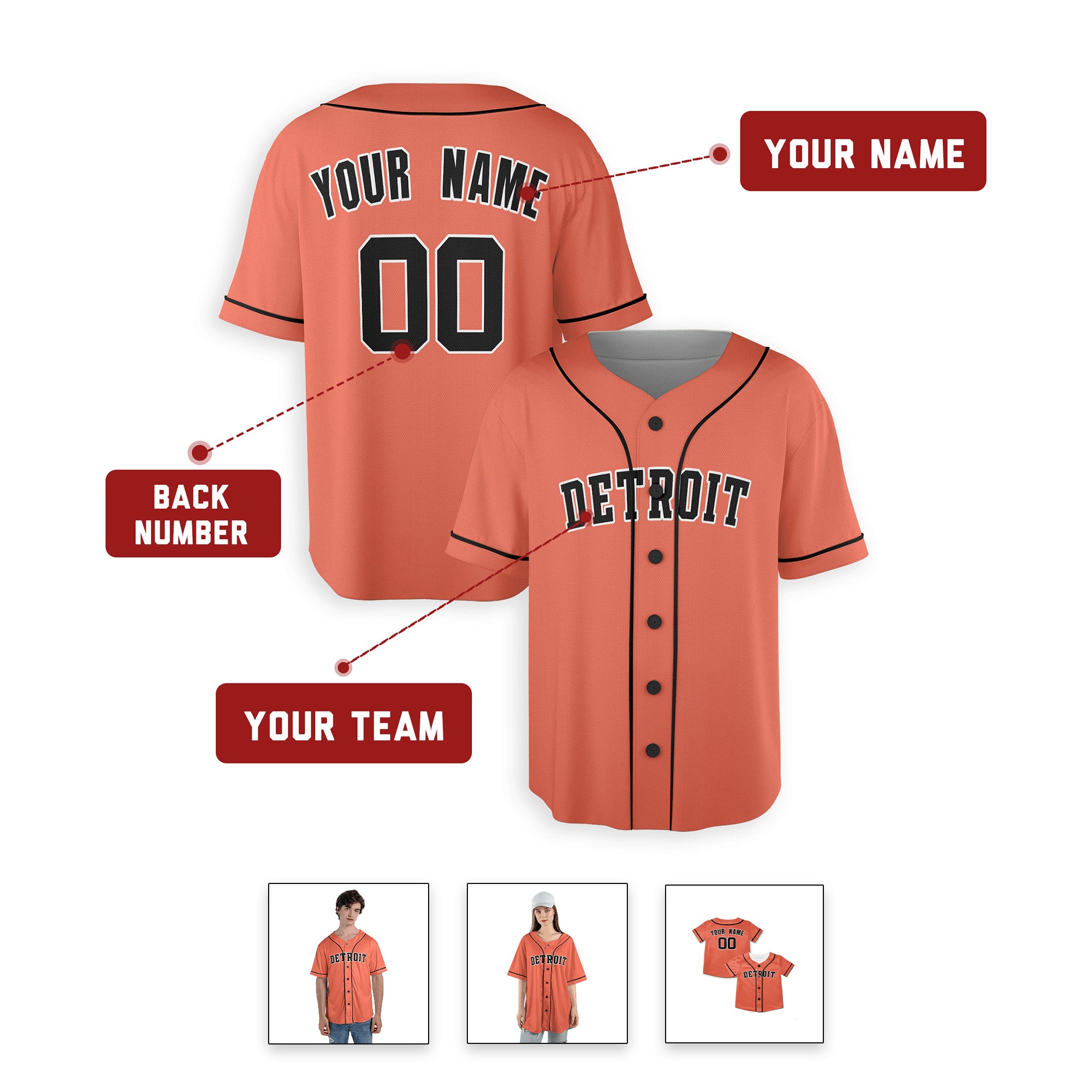 Personalized Detroit Tigers Jersey Inspired Alternate Style Jersey Alternate - Orange Black
