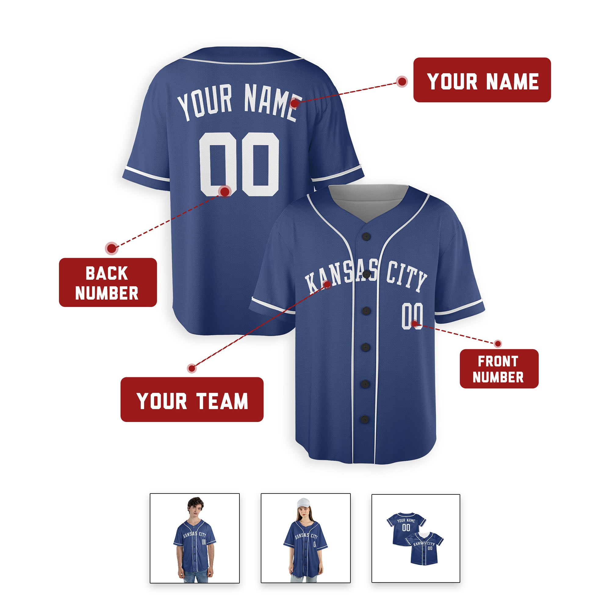 Personalized Kansas City Royals Inspired Alternate Style Jersey - Royal Blue/White