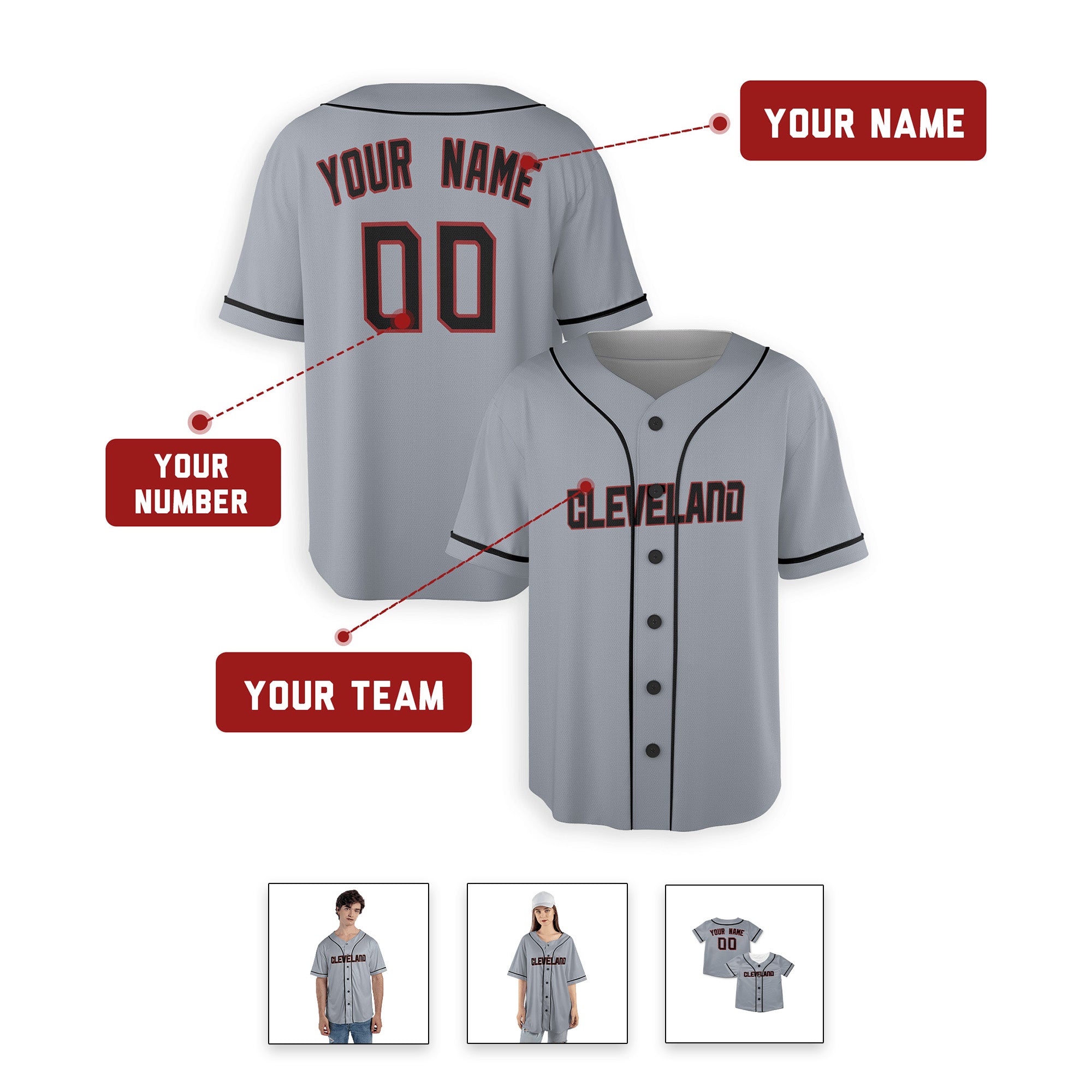 Personalized Cleveland Guardians Inspired Alternate Style Jersey - Gray Black
