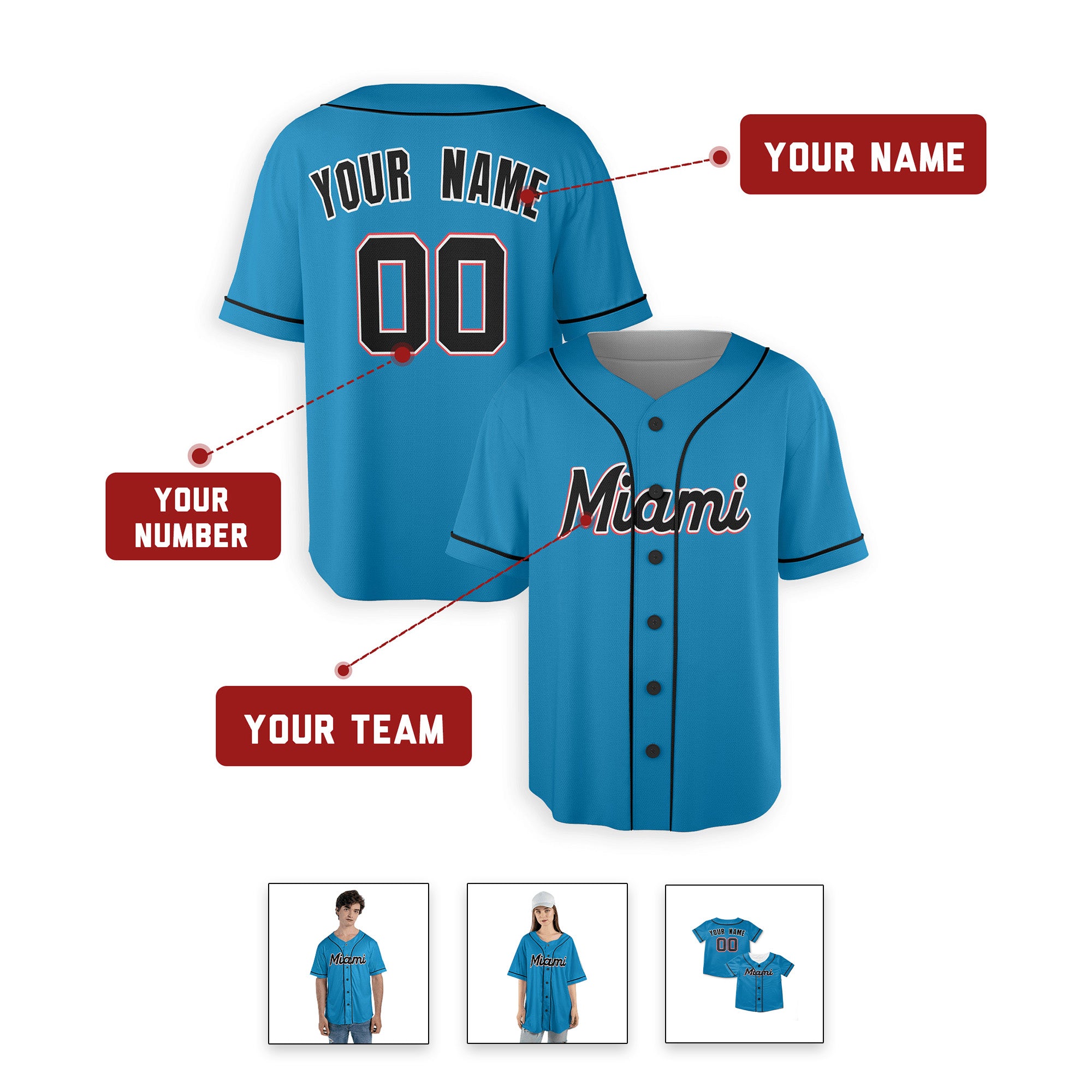 Personalized Miami Marlins Inspired Alternate Style Jersey - Teal