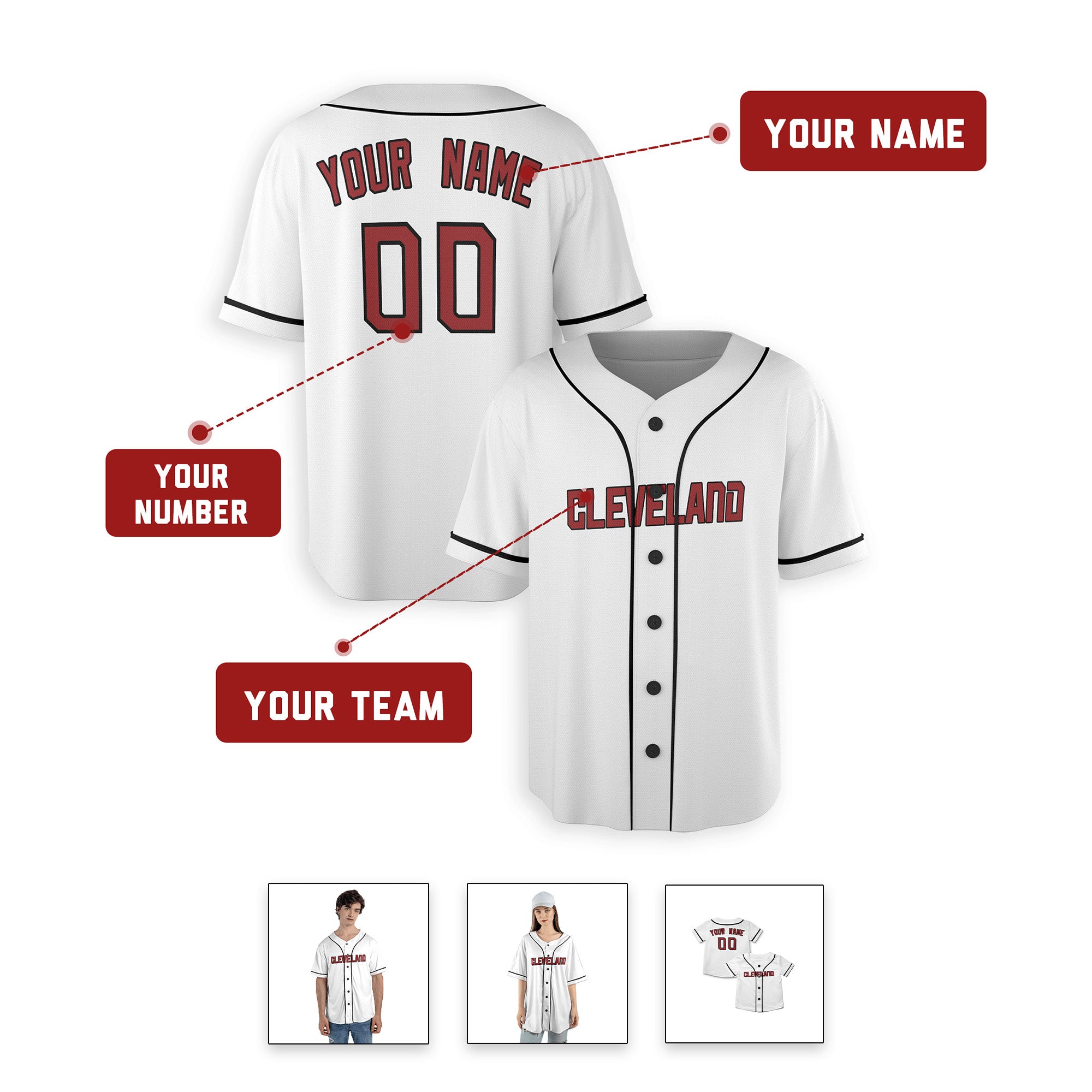 Personalized Cleveland Guardians Inspired Alternate Style Jersey - White