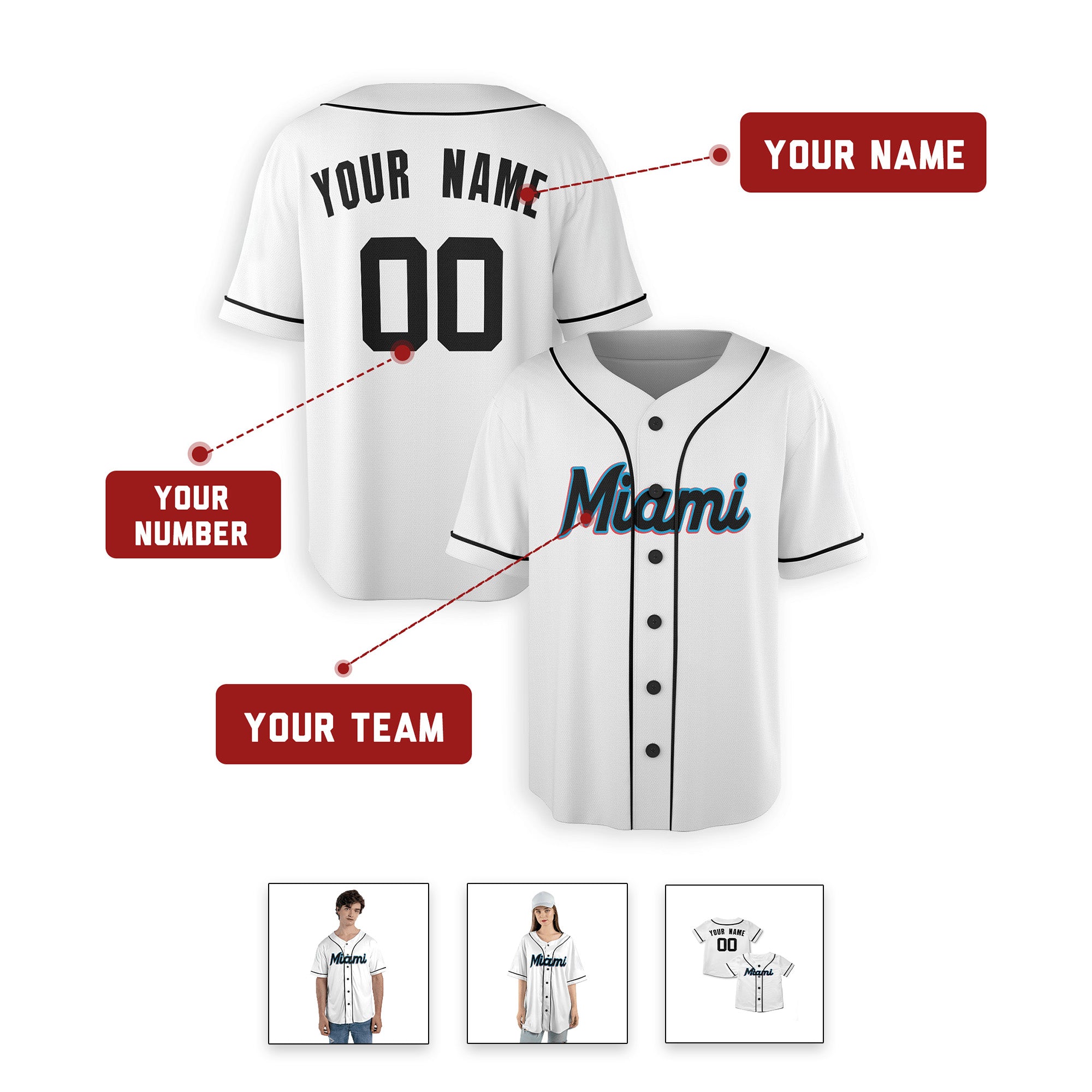 Personalized Miami Marlins Inspired Alternate Style Jersey - White