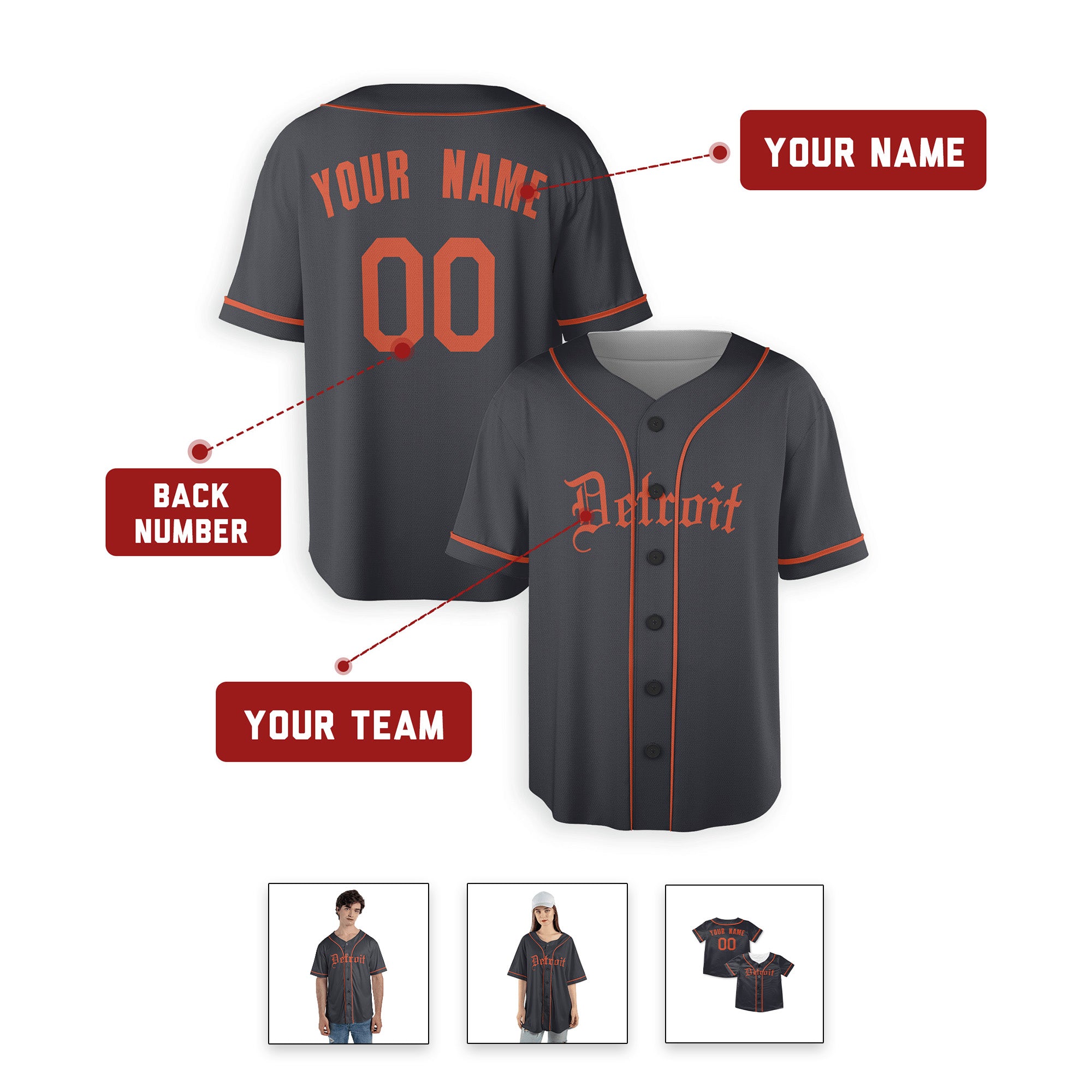 Personalized Detroit Tigers Inspired Alternate Style Jersey - Black Orange