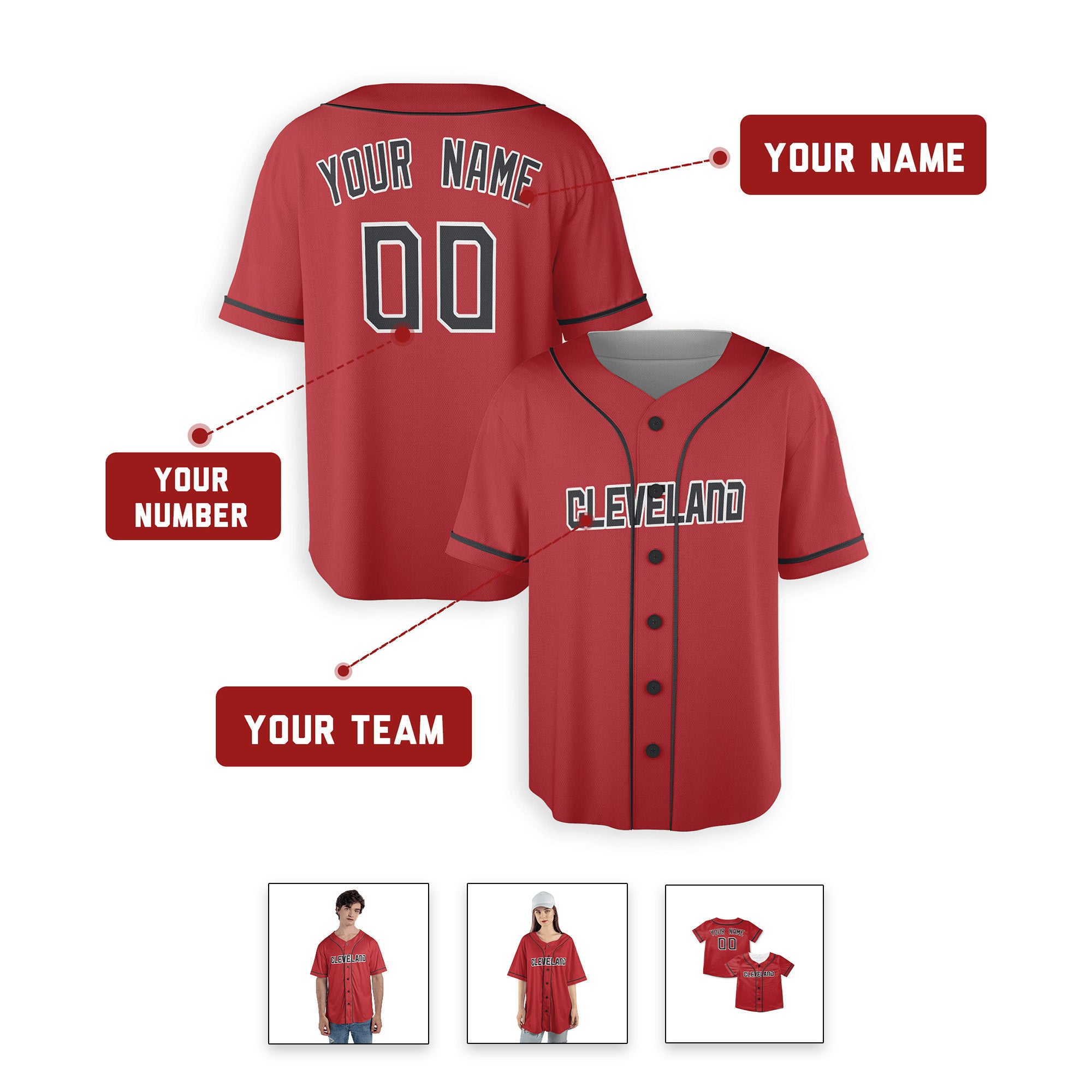 Personalized Cleveland Guardians Inspired Alternate Style Jersey - Red