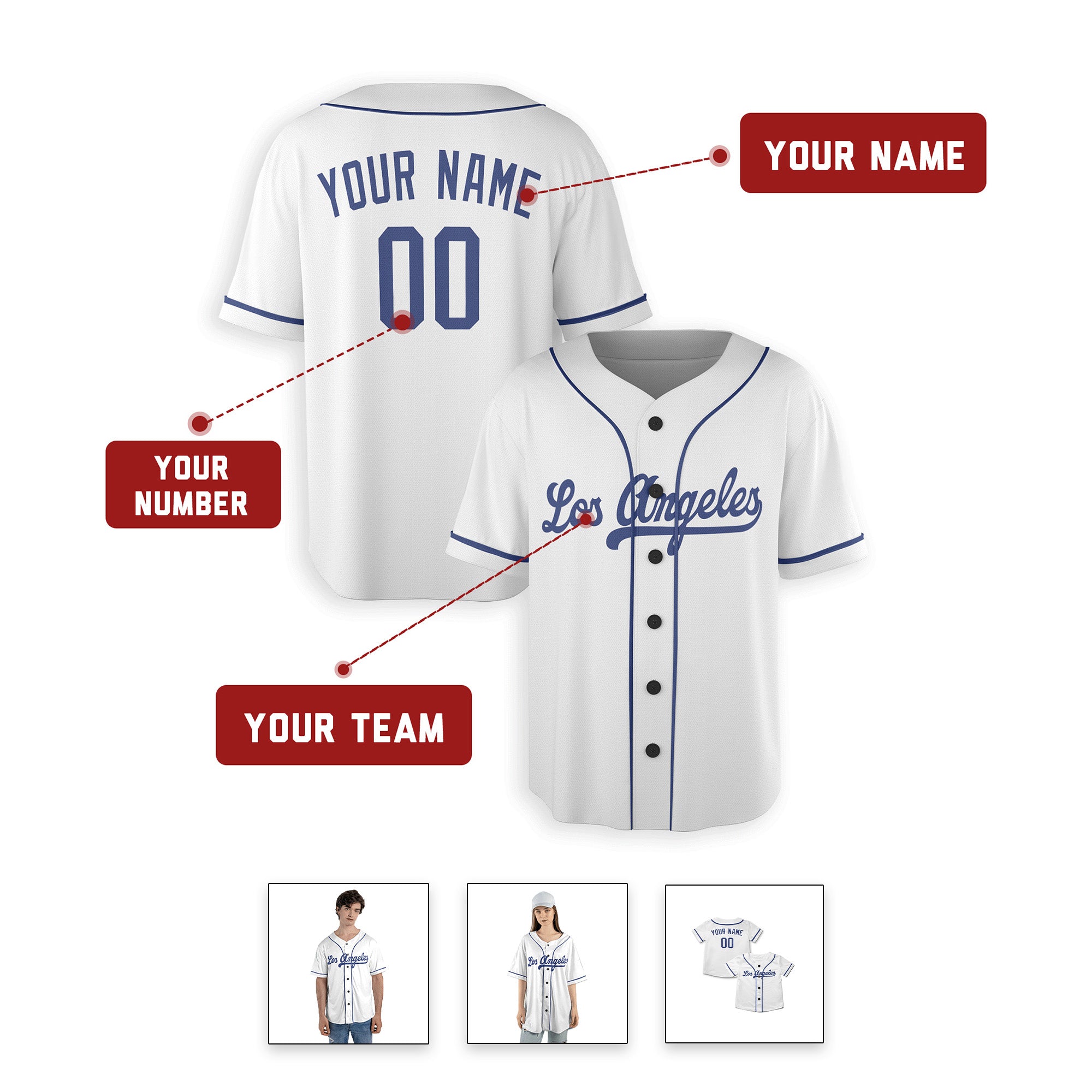 Personalized Los Angeles Dodgers Inspired Alternate Style Jersey - White