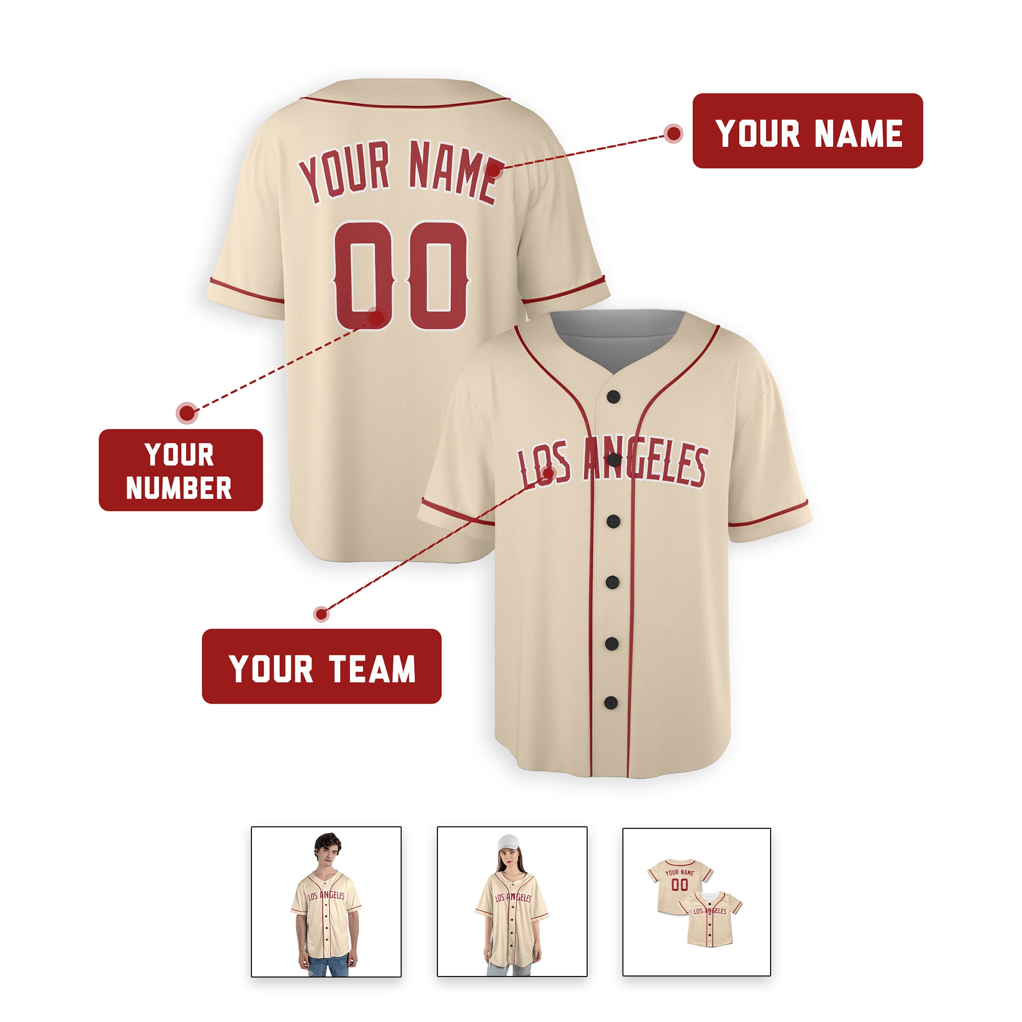 Personalized Los Angeles Inspired Alternate Style Jersey - Cream