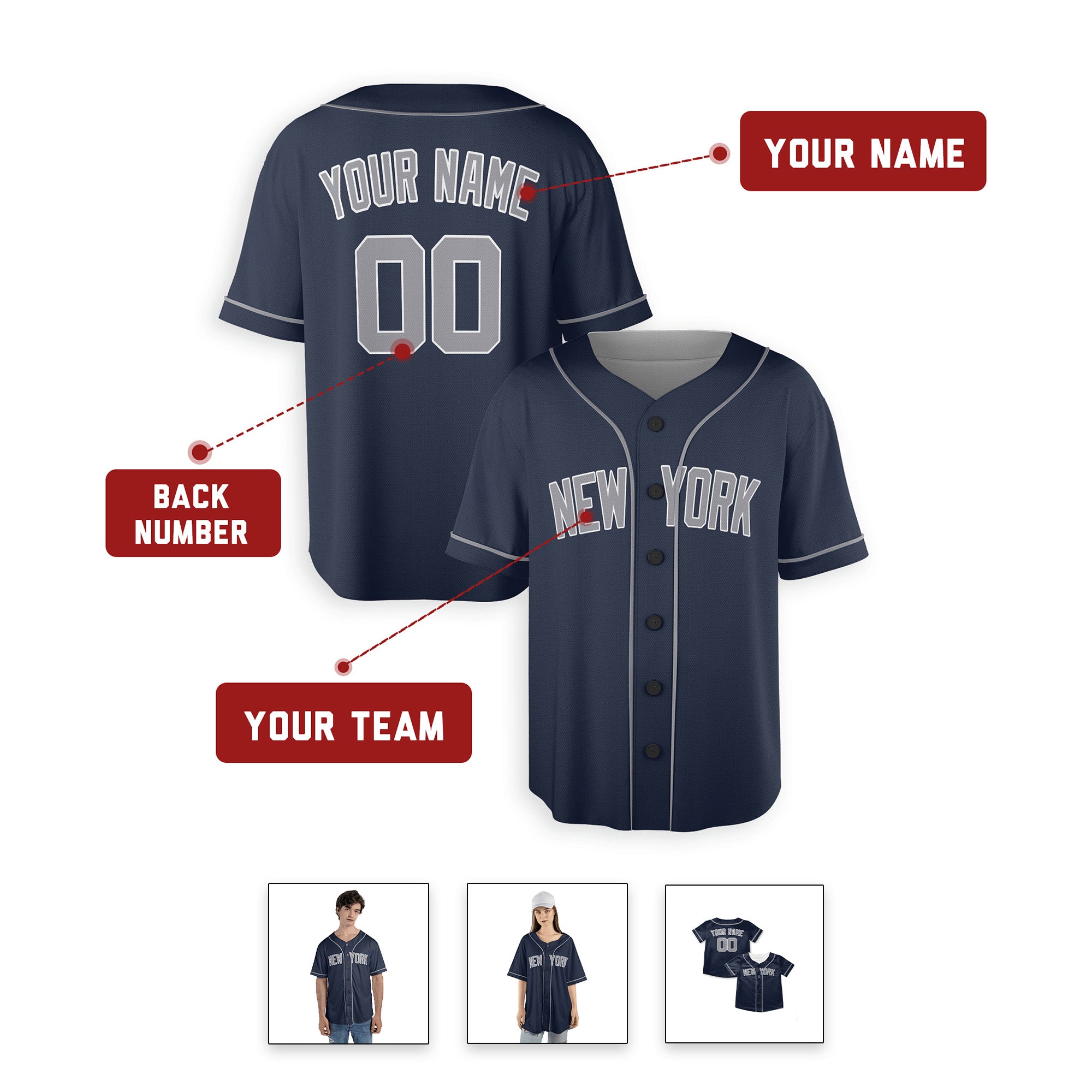 Personalized New Υork Υankees Inspired Alternate Style Jersey - Navy with Team Name & Number for Men, Women, Youth, Kids - Piping / No Piping Options