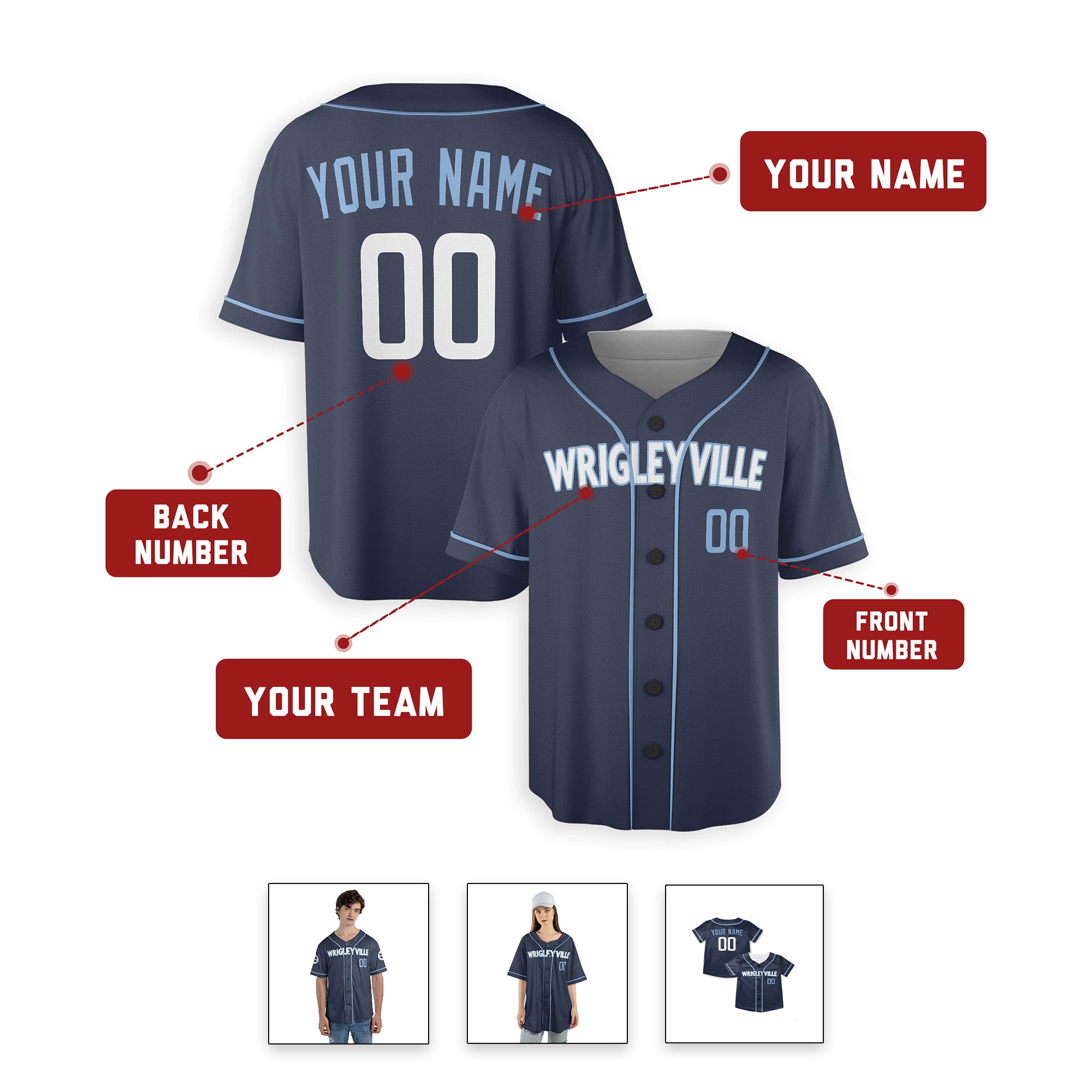 Personalized Chicago Cubs Inspired Alternate Style Jersey - Midnight Navy Blue