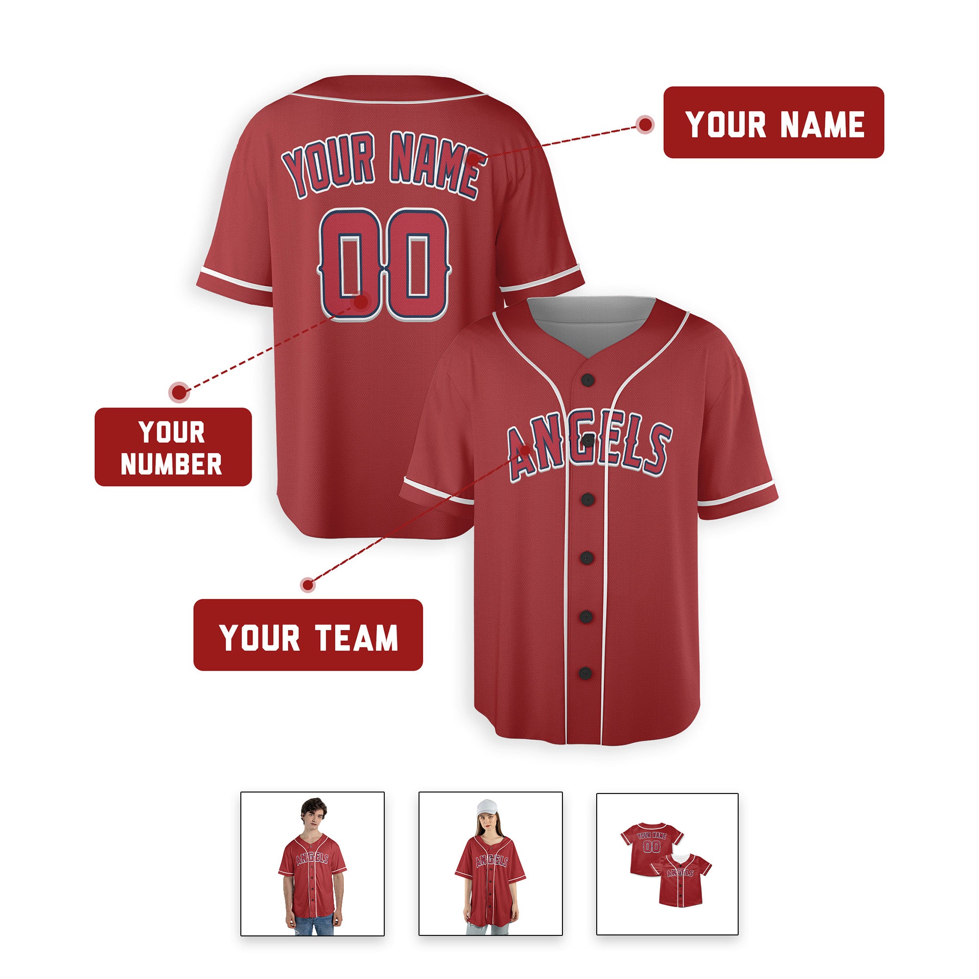Personalized Los Angeles Inspired Alternate Style Jersey - Red
