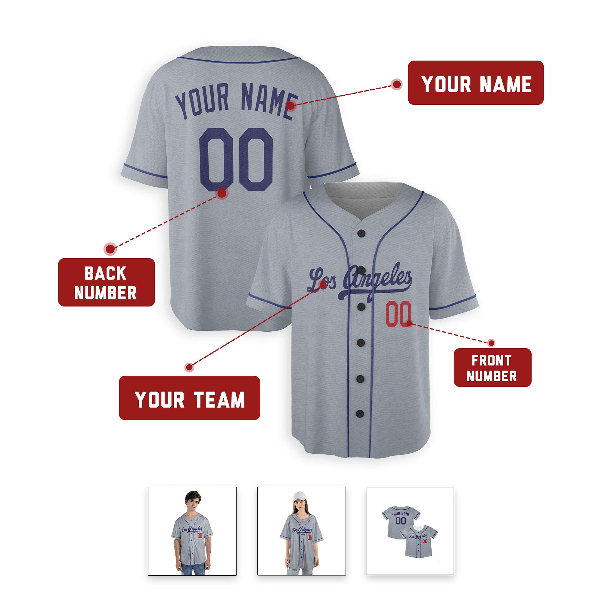 Personalized Los Angeles Inspired Alternate Style Jersey - Gray