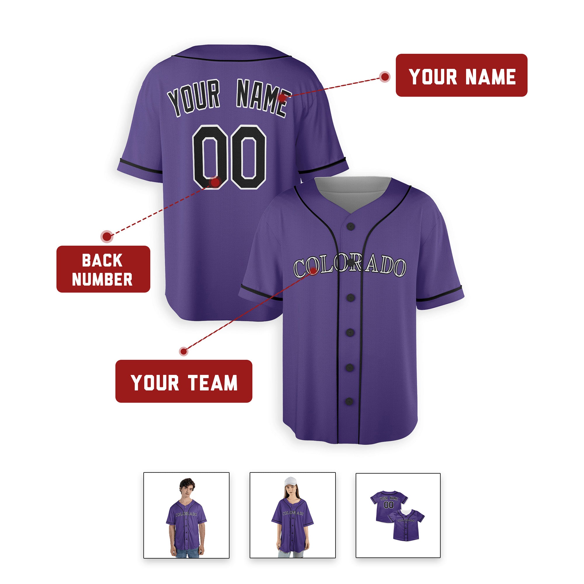 Personalized Colorado Rockies Inspired Alternate Style Jersey Player Baseball Sublimation Printing for Men, Women, Kids - Piping & No Piping - Purple Black