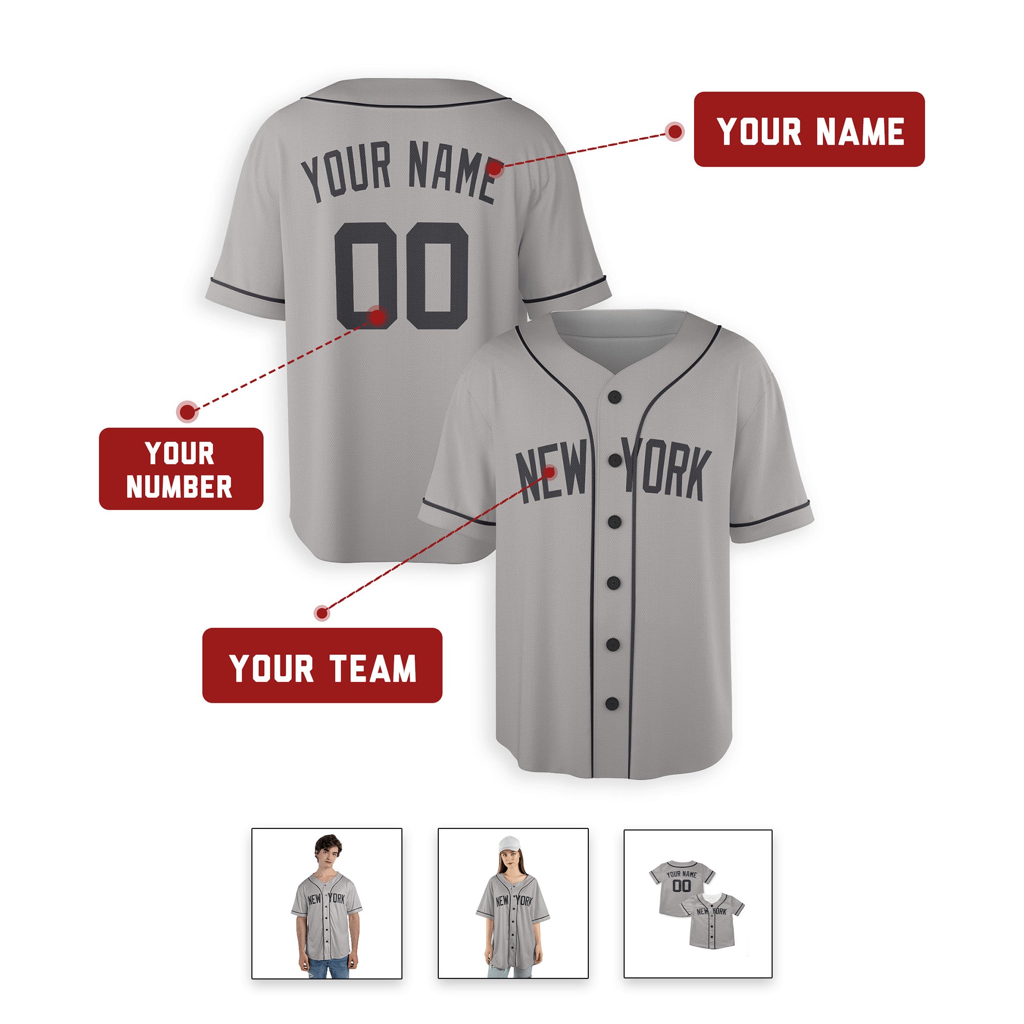 Personalized New Υork Υankees Inspired Alternate Style Jersey - Gray with Team Name & Number for Men, Women, Youth, Kids - Piping / No Piping Options